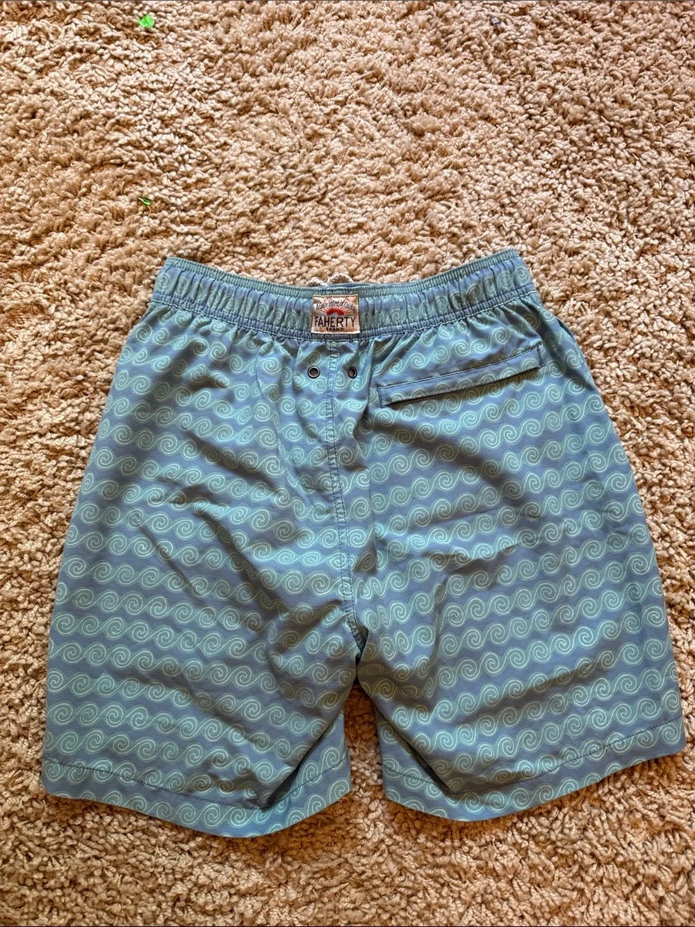 Faherty Beacon 7 Swim Trunk Short Teal Rolling Seas Blue Size Small Mens